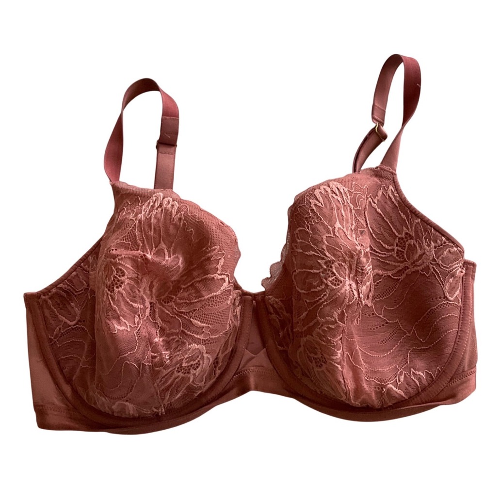 Soma Lightly Lined Perfect Coverage Bra Womens 38DDD Rose Pink Floral‎ Lace